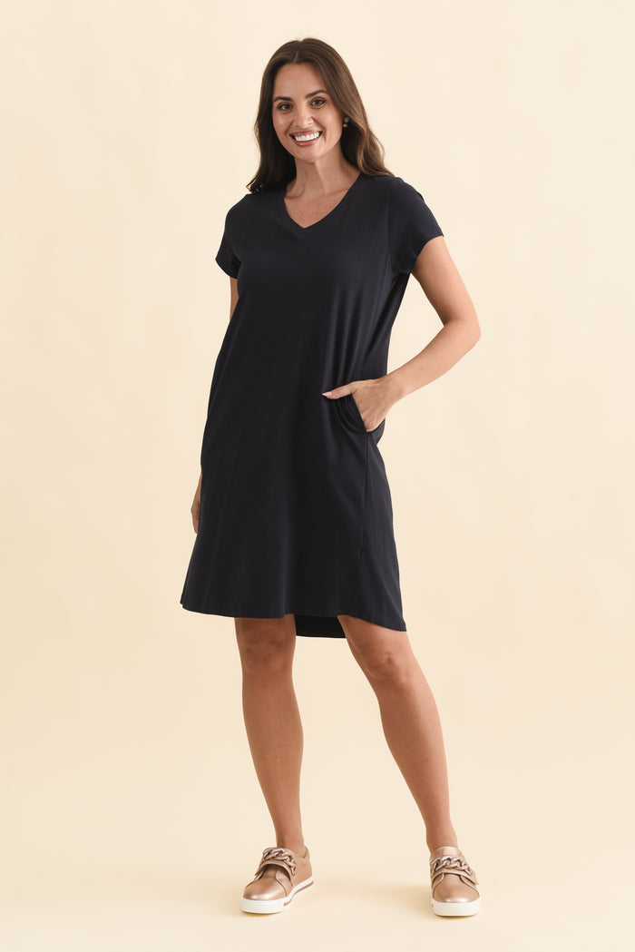 Harley Navy Cotton Tee Dress,Brunette model,alt text|model:MJ