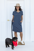 Harley Navy Stripe Cotton Tee Dress,Brunette model,Lifestyle