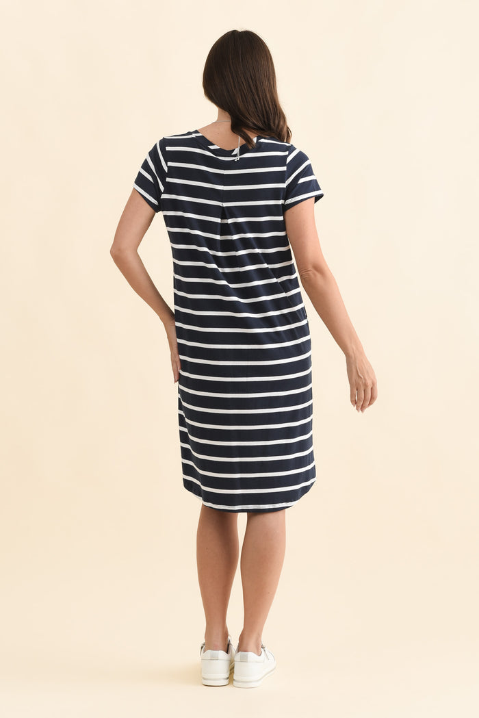 Harley Navy Stripe Cotton Tee Dress,Brunette model,alt text|model:MJ