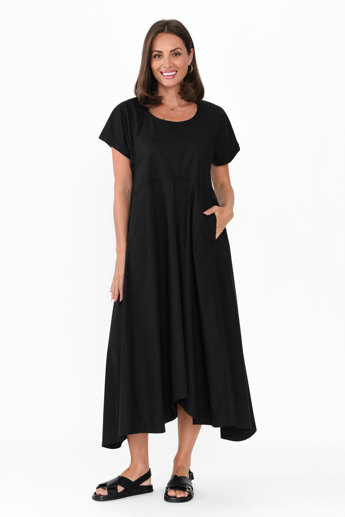 Harlyn Black Cotton Tulip Dress,Brunette model,alt text|model:MJ