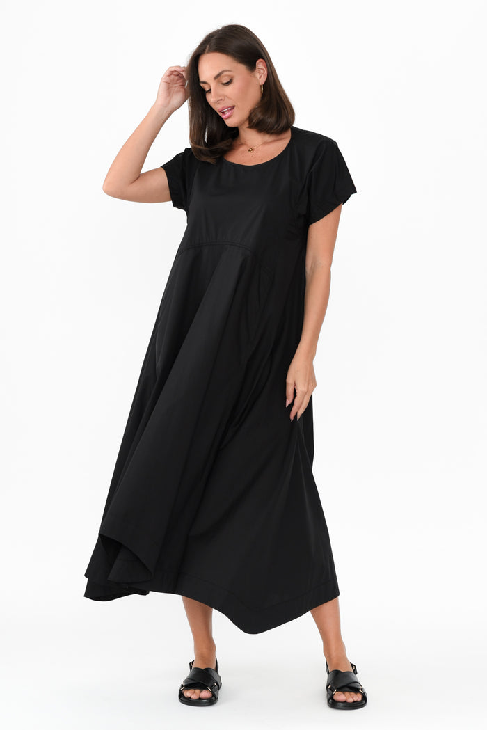 Harlyn Black Cotton Tulip Dress,Brunette model,alt text|model:MJ