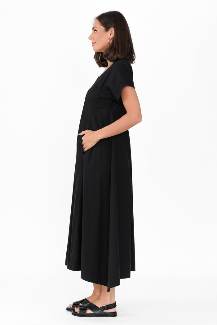 Harlyn Black Cotton Tulip Dress,Brunette model,alt text|model:MJ