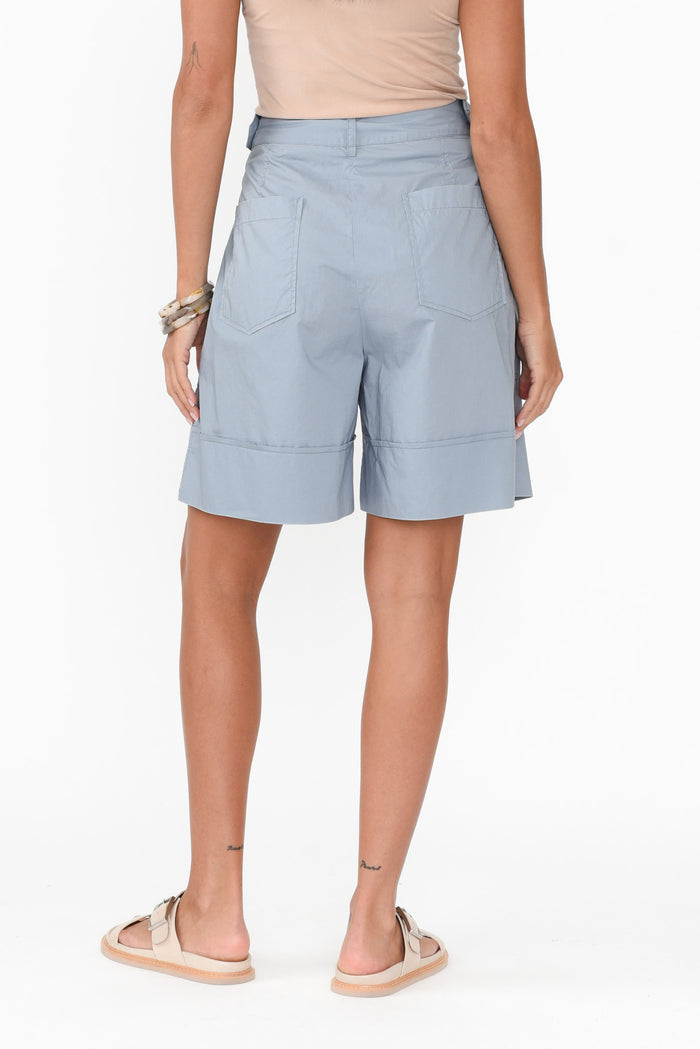 Harlyn Light Blue Cotton Shorts,Brunette model,alt text|model:Brontie