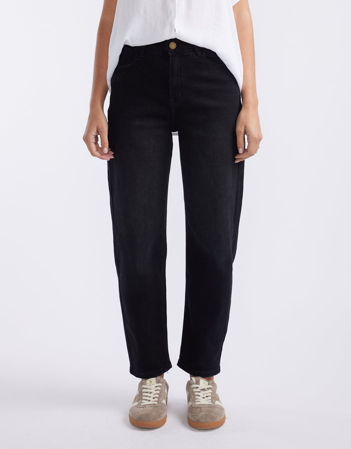 Harper Stretch Mum Barrel Jean - Black