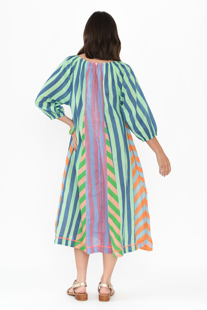 Hattie Blue Stripe Cotton Pocket Dress,Brunette model,alt text|model:MJ