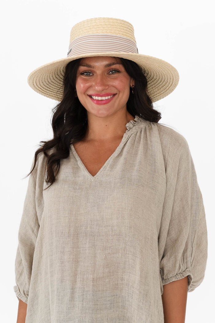 Hayman Natural Raffia Capeline,Brunette model,alt text|model:Brontie