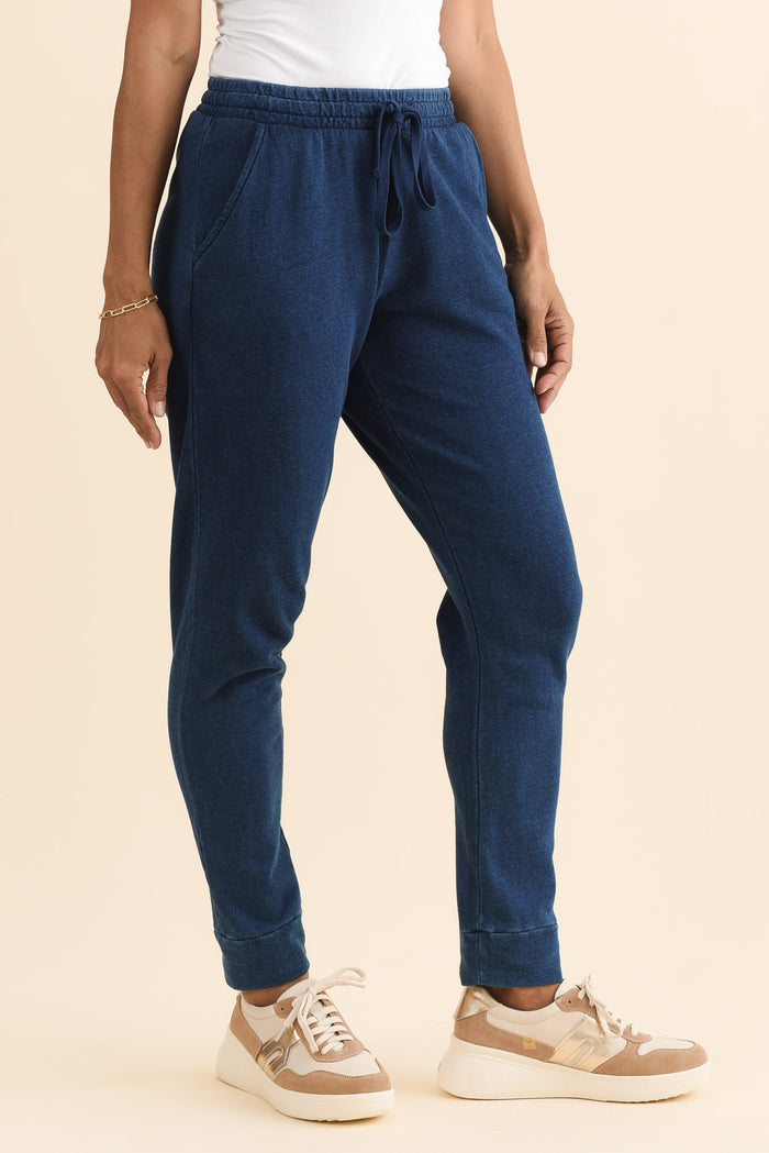 Heidi Indigo Cuffed Jogger Pants,Brunette model,alt text|model:Cara