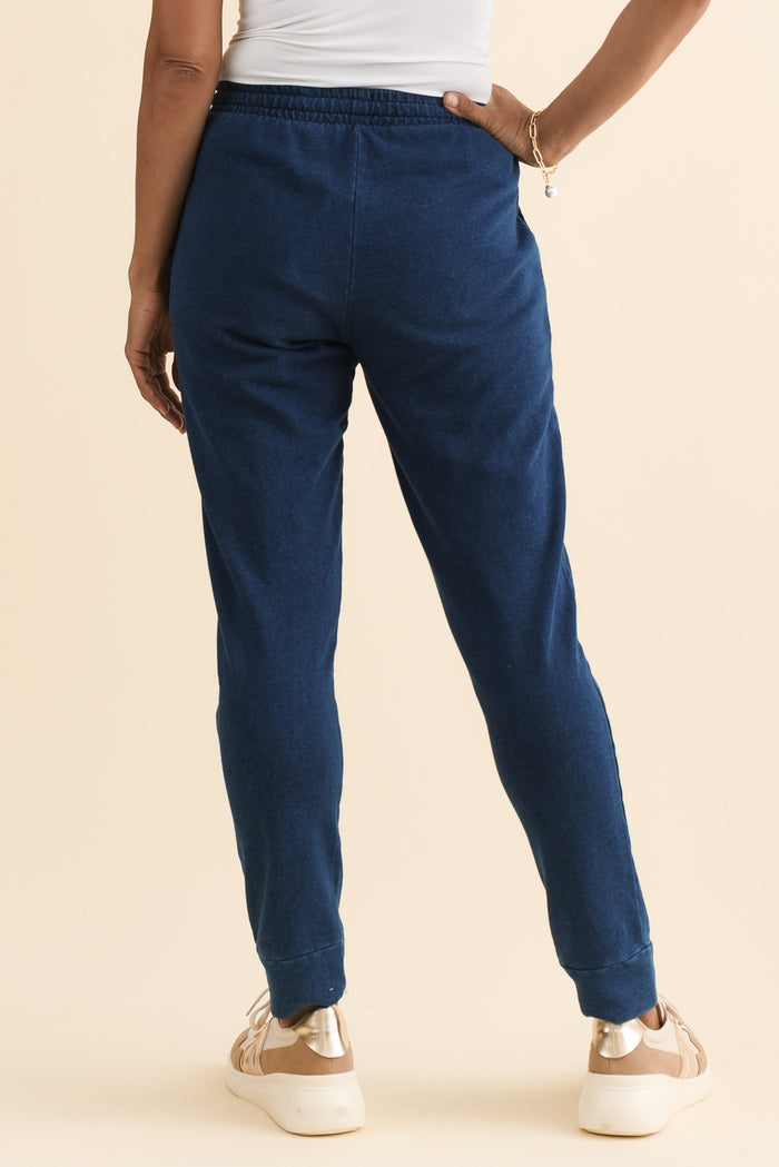 Heidi Indigo Cuffed Jogger Pants,Brunette model,alt text|model:Cara