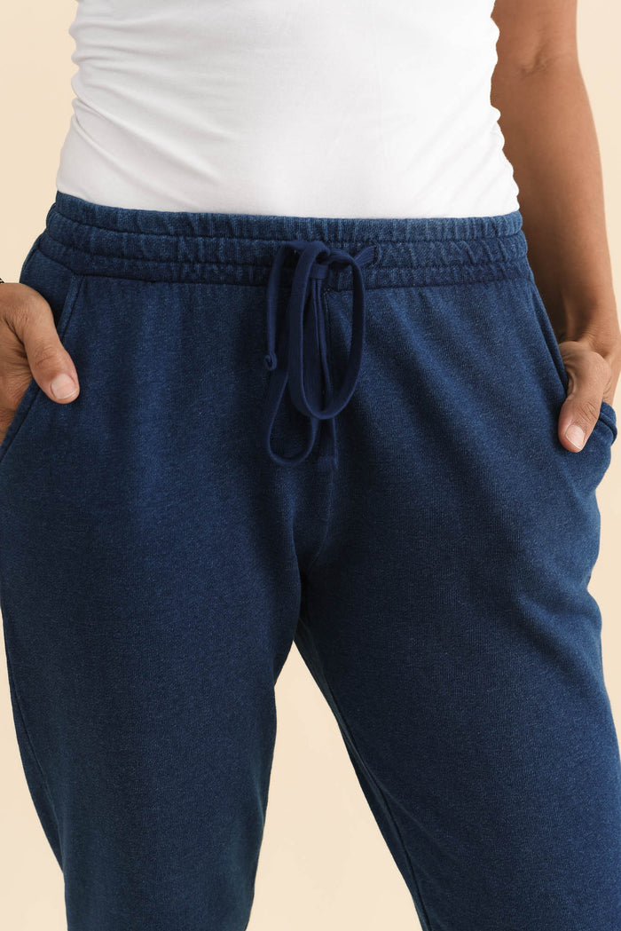 Heidi Indigo Cuffed Jogger Pants,Brunette model,alt text|model:Cara