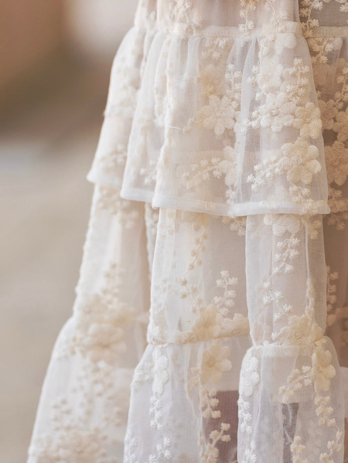 Elegant girls ivory fall dress for family photos and holidays.