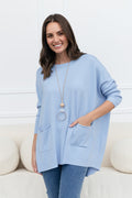 Helsinki Blue Knit Pocket Jumper,Lifestyle