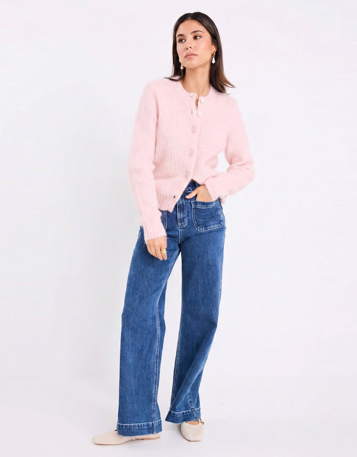 Highlight Mohair Blend Crewneck Cardigan - Pink