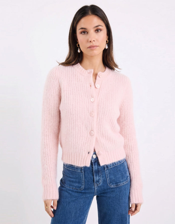 Highlight Mohair Blend Crewneck Cardigan - Pink