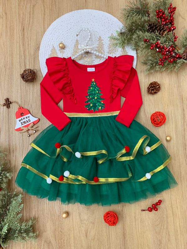 Holiday Cheers Christmas Tree Tutu Dress Mia Belle Girls