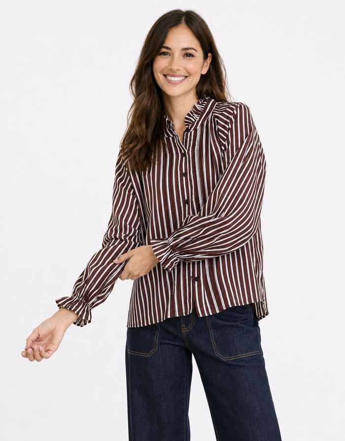 Holly Blouse - Choc/White Stripe