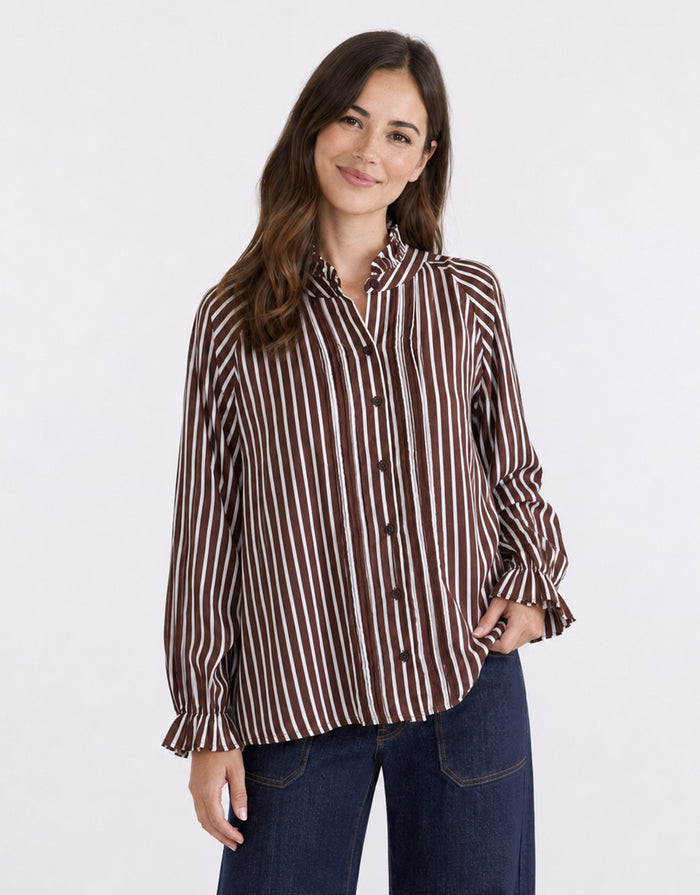 Holly Blouse - Choc/White Stripe