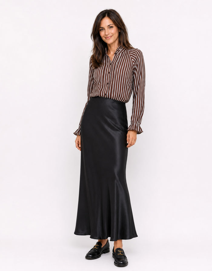 Holly Blouse - Choc/White Stripe