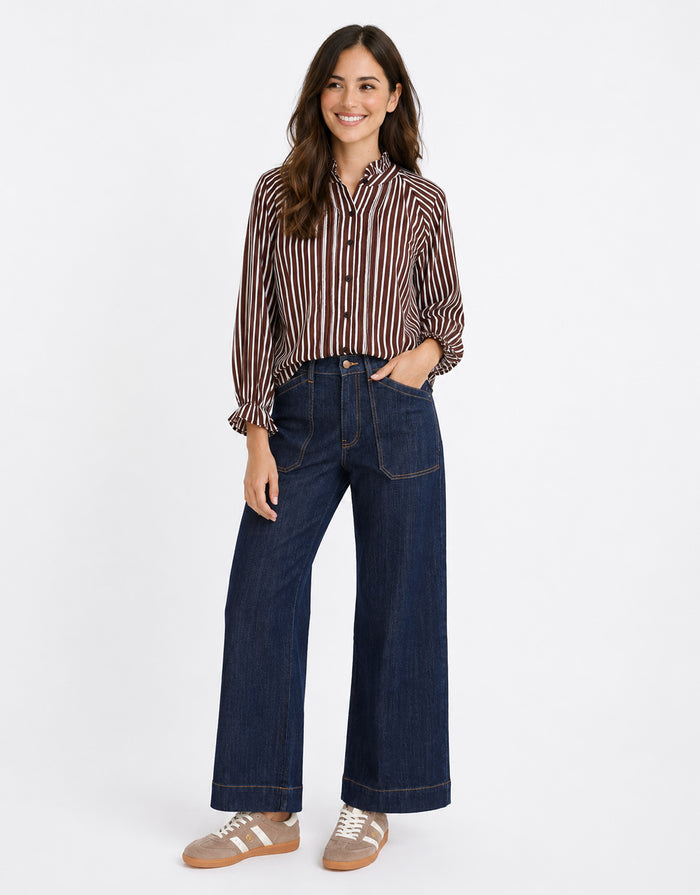 Holly Blouse - Choc/White Stripe