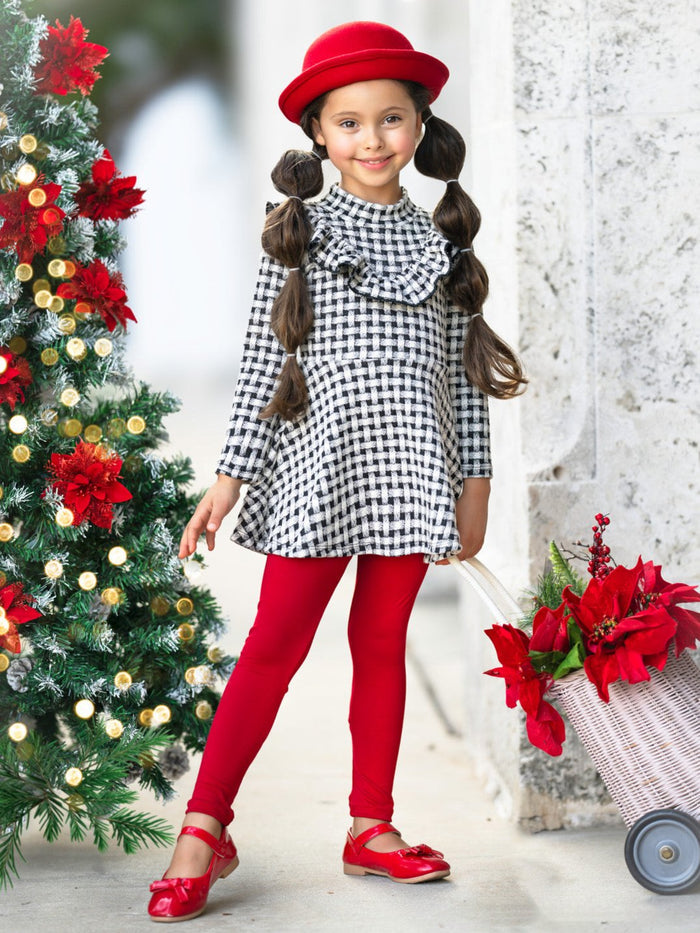 Houndstooth Ruffled Long Sleeve Tunic and Legging Set Mia Belle Girls