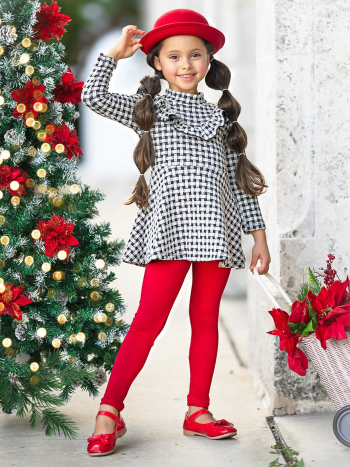 Houndstooth Ruffled Long Sleeve Tunic and Legging Set Mia Belle Girls