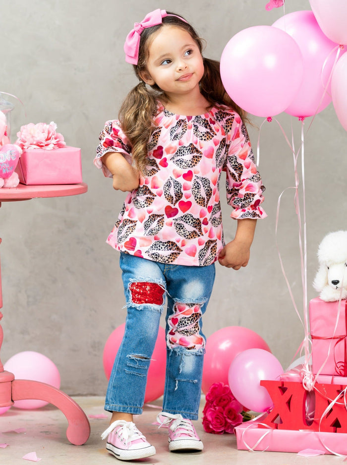 I Heart You Patched Denim Set Mia Belle Girls