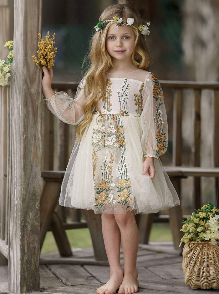 Toddler Spring Dresses | Little Girls Long Sleeve Lace Floral Dress