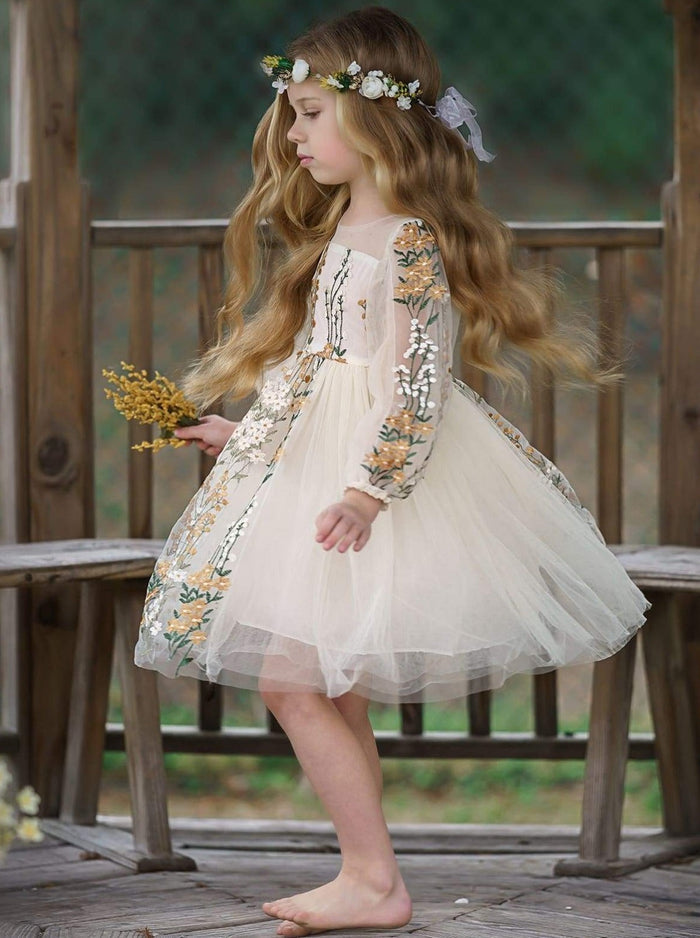 Toddler Spring Dresses | Little Girls Long Sleeve Lace Floral Dress