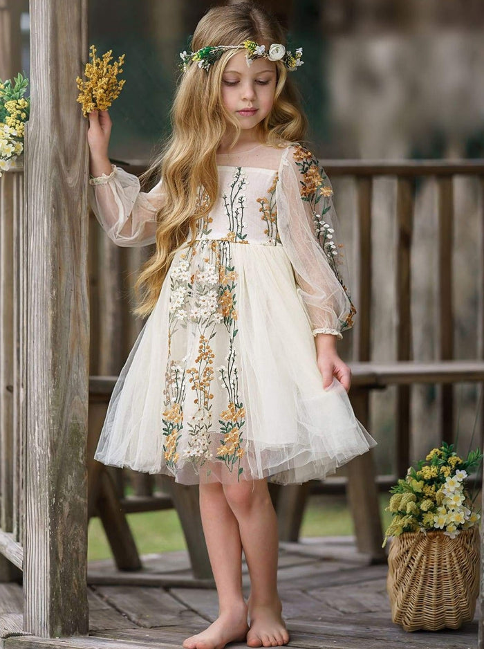 Toddler Spring Dresses | Little Girls Long Sleeve Lace Floral Dress