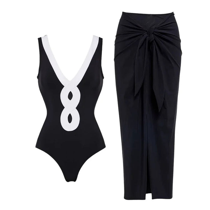Infinity V-Neck Swimsuit Set - Black