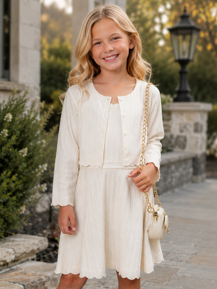 Girls ivory knit dress for Thanksgiving and family photos.