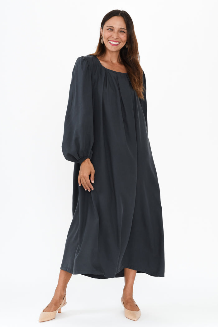 Jade Navy Puff Sleeve Dress,Brunette model,alt text|model:Cara