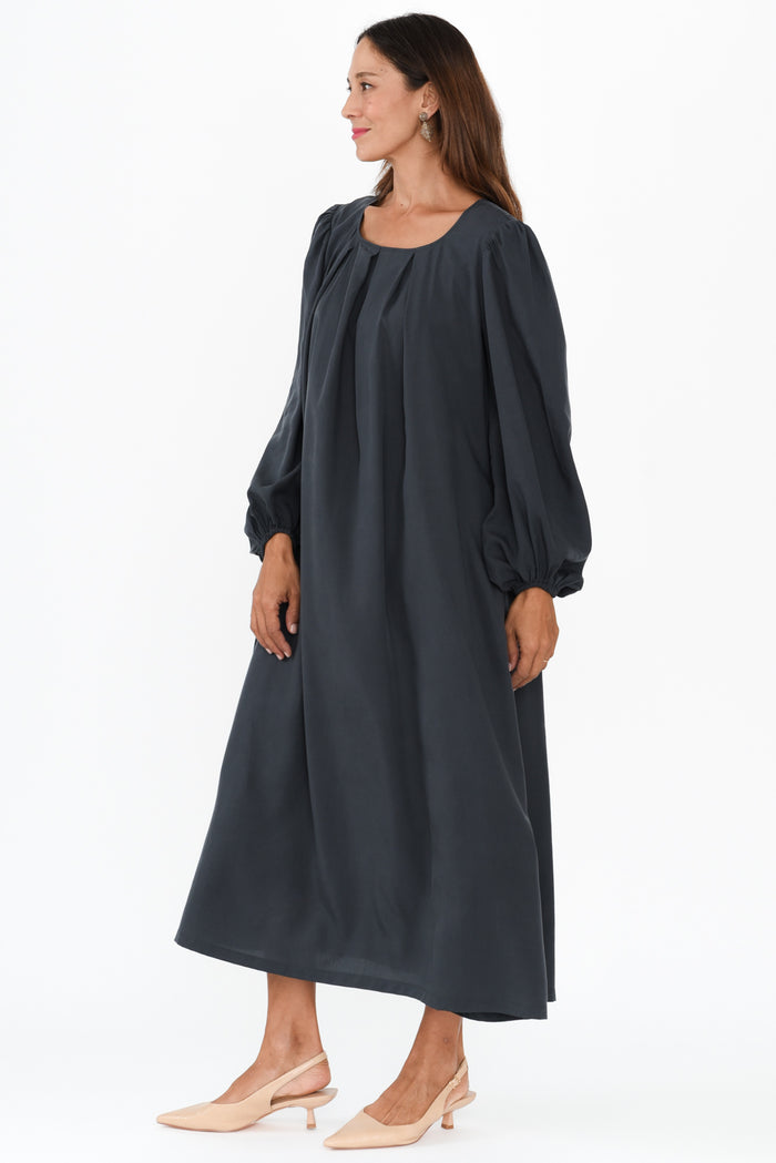 Jade Navy Puff Sleeve Dress,Brunette model,alt text|model:Cara