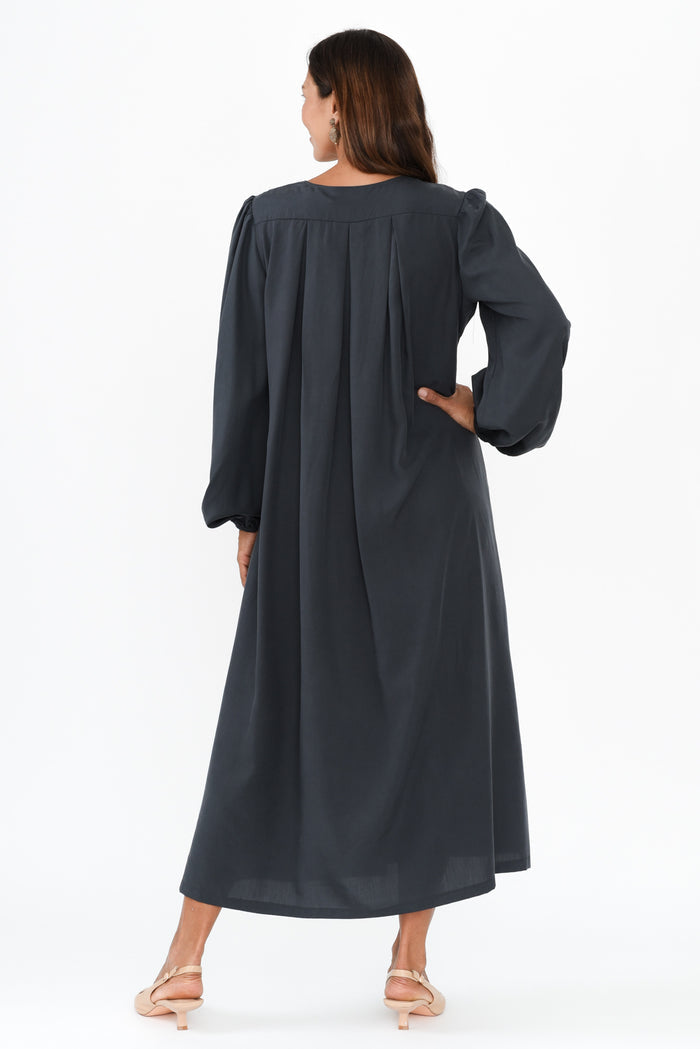 Jade Navy Puff Sleeve Dress,Brunette model,alt text|model:Cara