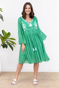 Jamaica Green Cotton Embroidered Dress,Lifestyle