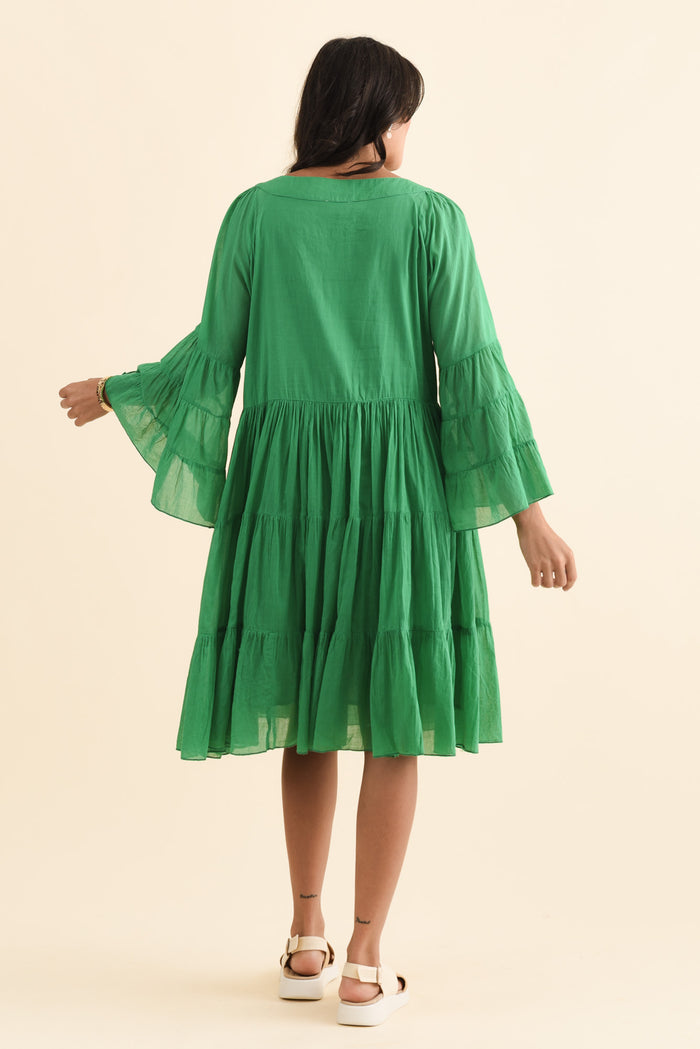 Jamaica Green Cotton Embroidered Dress,Brunette model,alt text|model:Brontie
