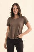 Janis Chocolate Bamboo Tee,Brunette model,alt text|model:MJ
