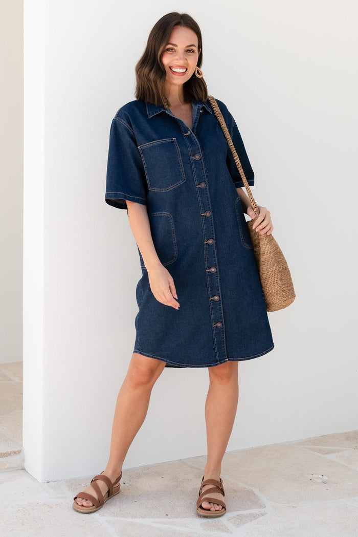 Jenna Blue Denim Shirt Dress,Lifestyle
