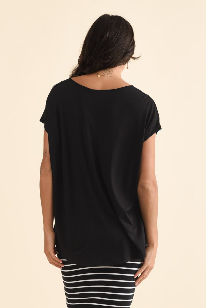 Jenner Black V Neck Tee,Brunette model,alt text|model:Brontie