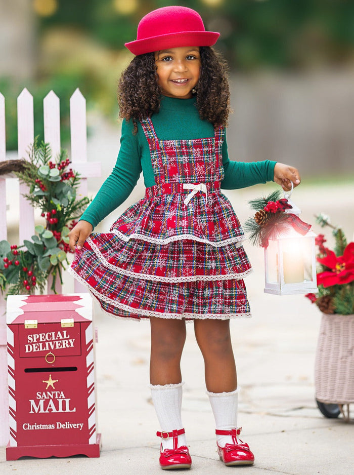 Mia Belle Girls Turtleneck Top & Overall Dress | Girls Winter Outfits