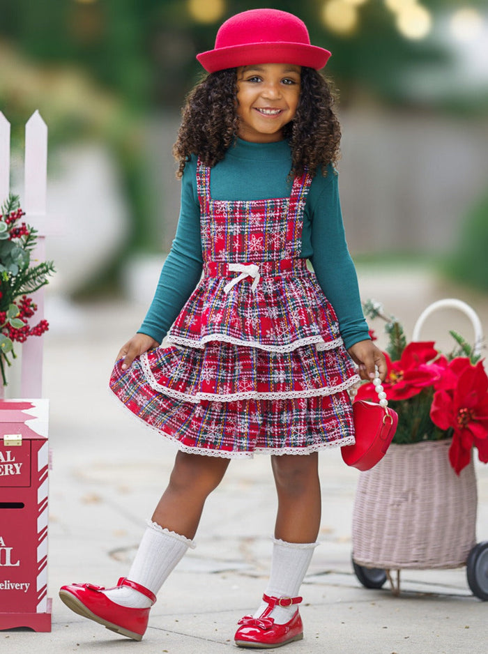 Mia Belle Girls Turtleneck Top & Overall Dress | Girls Winter Outfits