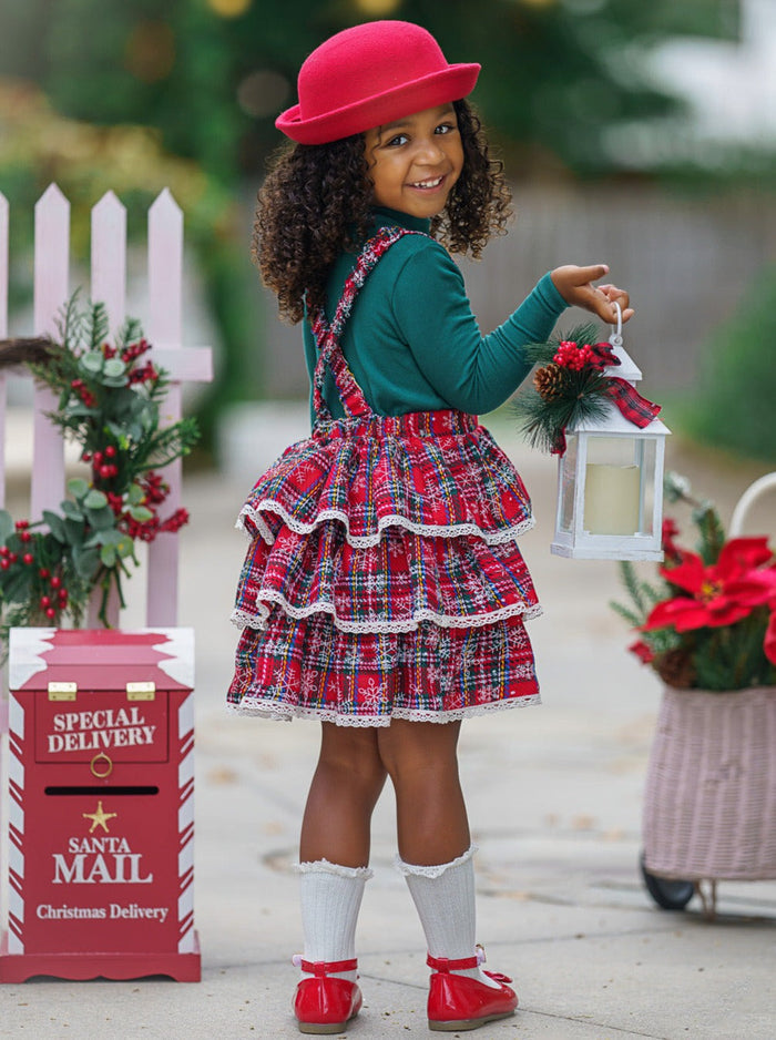 Mia Belle Girls Turtleneck Top & Overall Dress | Girls Winter Outfits