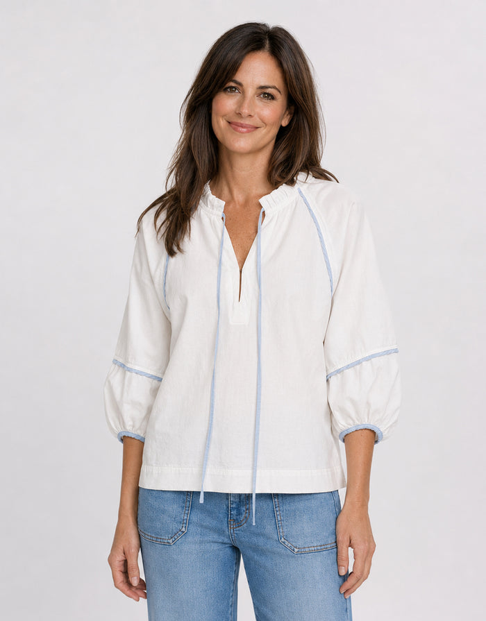 Joanne Denim Shirt - White/Blue Trim