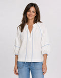 Joanne Denim Shirt - White/Blue Trim