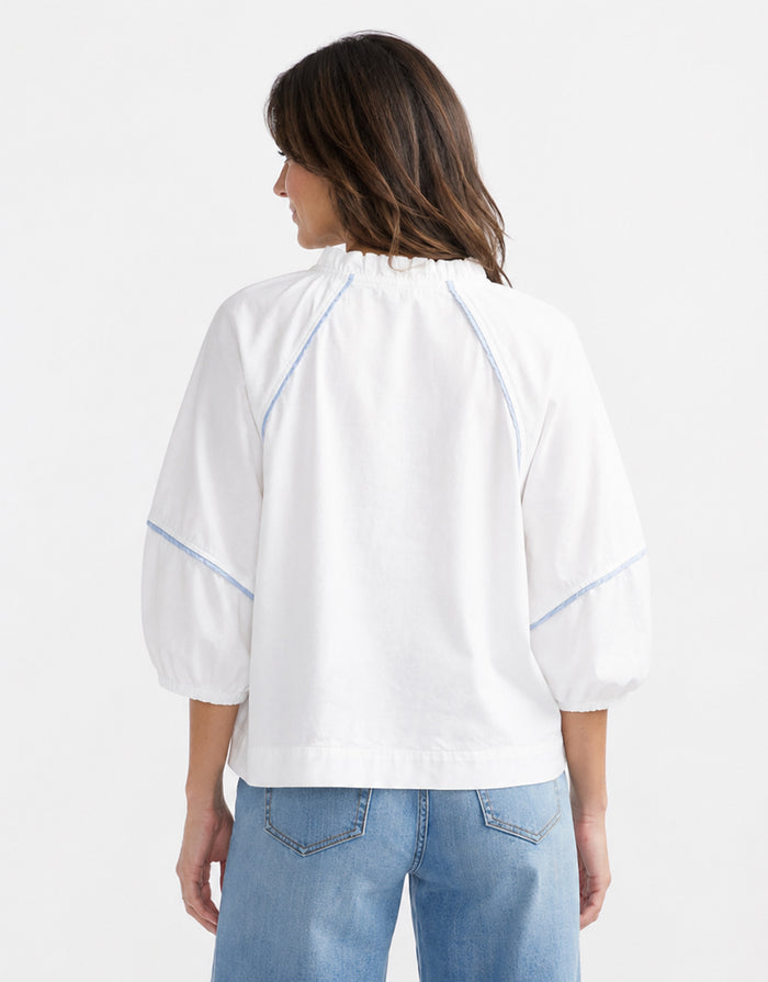 Joanne Denim Shirt - White/Blue Trim