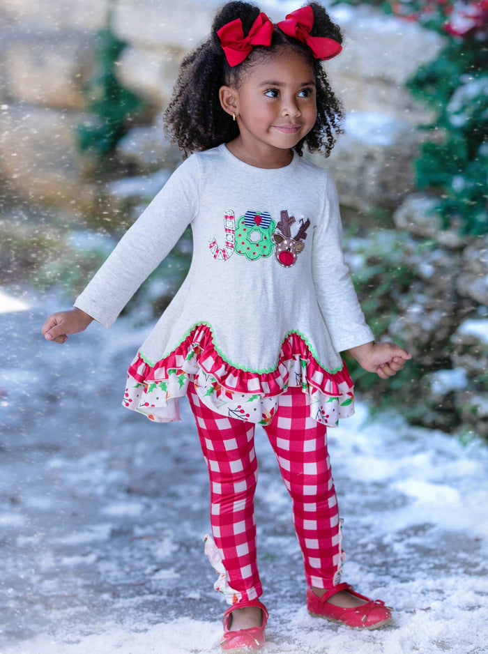 Girls Winter Casual Set | Joy Tiered Tunic & Plaid Ruffle Legging Set