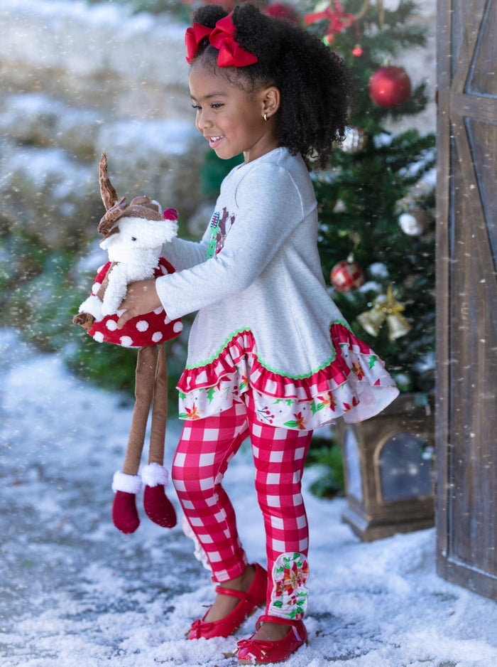 Girls Winter Casual Set | Joy Tiered Tunic & Plaid Ruffle Legging Set