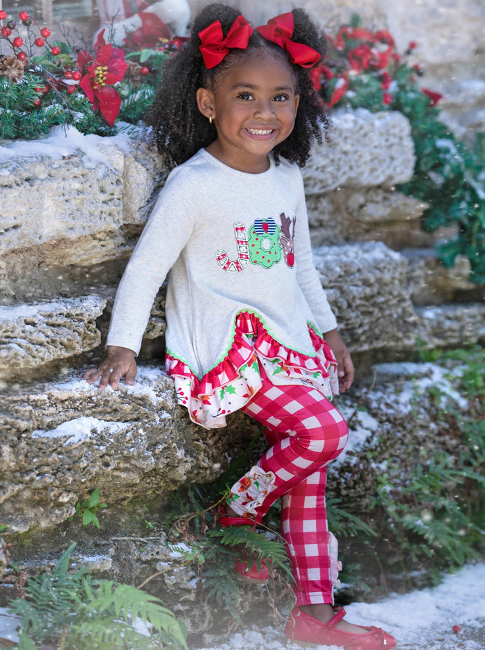 Girls Winter Casual Set | Joy Tiered Tunic & Plaid Ruffle Legging Set