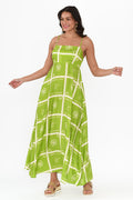 Julietta Green Tile Sleeveless Maxi Dress,Brunette model,alt text|model:Brontie