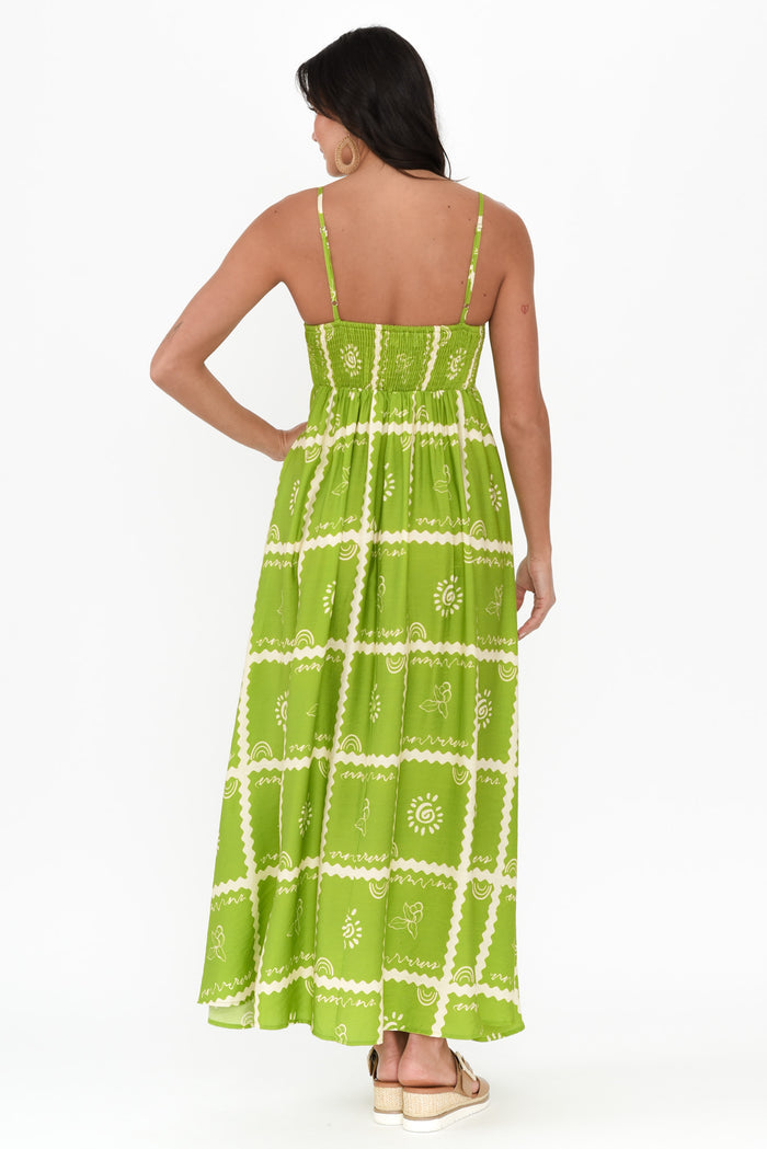 Julietta Green Tile Sleeveless Maxi Dress,Brunette model,alt text|model:Brontie
