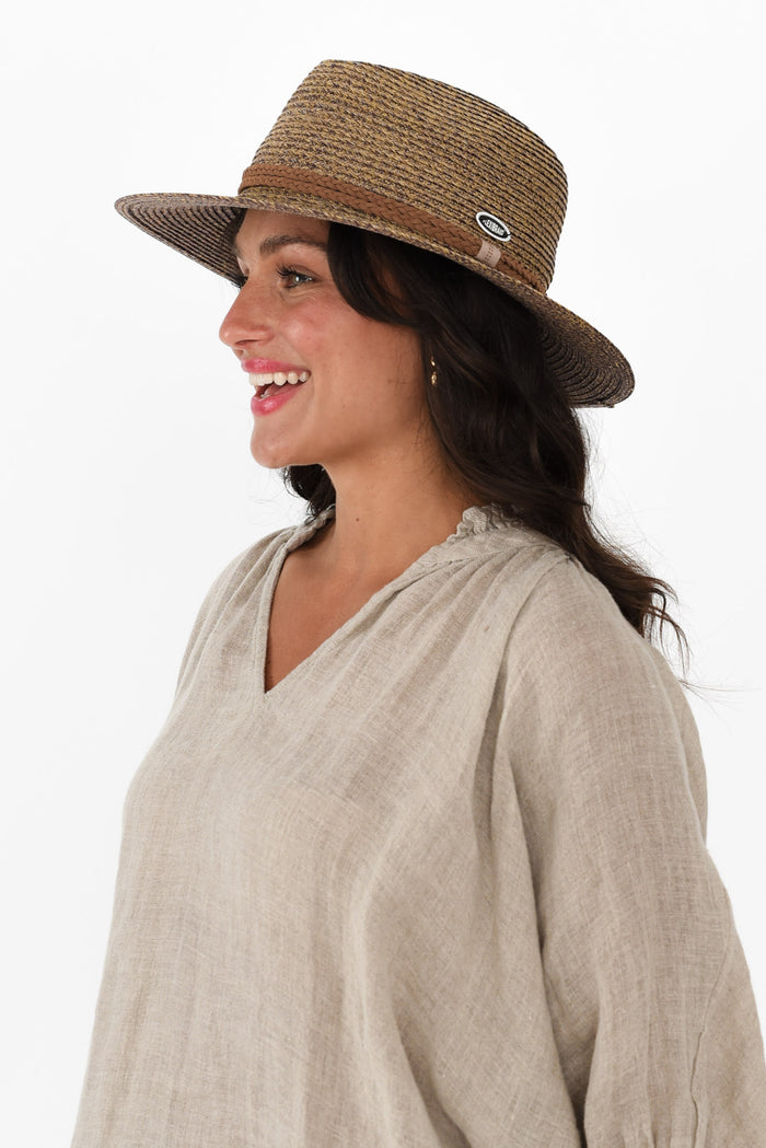 Keith Chocolate Travel Fedora,Brunette model,alt text|model:Brontie